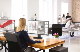 Woman by Computer Sharp NEC